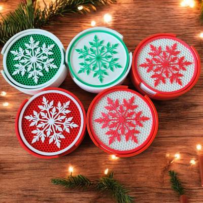 Set mit 4 Weihnachts-Untersetzern & Halter – Filigrane Schneeflocke | 3D-Druck ABS