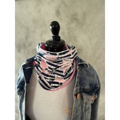 Wendeschal Loop Schal Rosa gestreift mit Sternen – Beidseitig tragbarer Jersey Schlauchschal für Damen