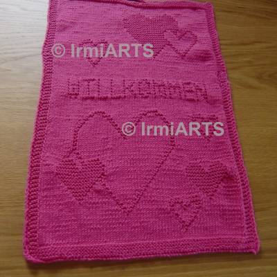 DIY Strickanleitung Gästehandtuch „Willkommen“ mit Herz-Motiv