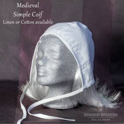 Mittelalterliche Bundhaube aus Leinen oder Baumwolle – historischer Coif für Reenactment & LARP, handgefertigt