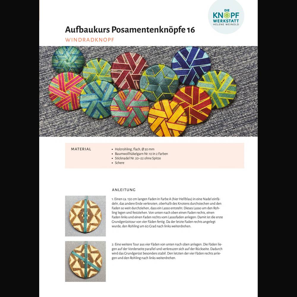 Anleitung für den Windradknopf (Aufbaukurs Posamentenknöpfe 16) Bild 1