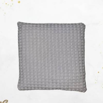 Kuschelkissen Quadrat mit Bio-Kern – Heiz-/Kühlkissen aus Waffel-Pique, 15 x 15 cm, Bio-Kirschkerne, Hellgrau