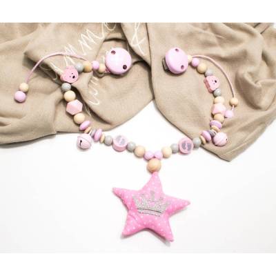 Kinderwagenkette rosa, natur, Bärchen, Teddys, Glöckchen Stoffstern, für Mädchen, Geschenk Baby, Wagenkette