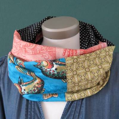 Loop Schal Damen Einzelstück Baumwolle Patchwork bunt Fische Punkte
