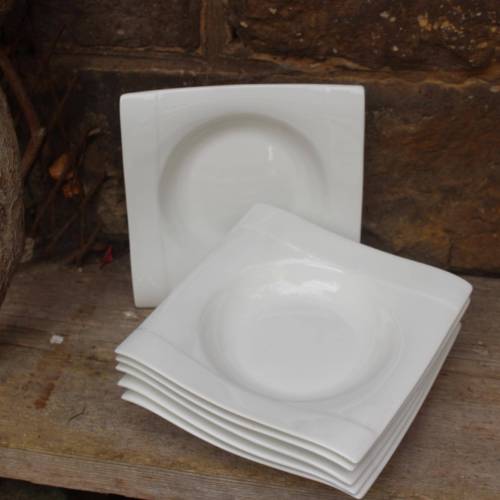 6er Set eckige Suppenteller Pastateller Jazz Porzellan Vintage