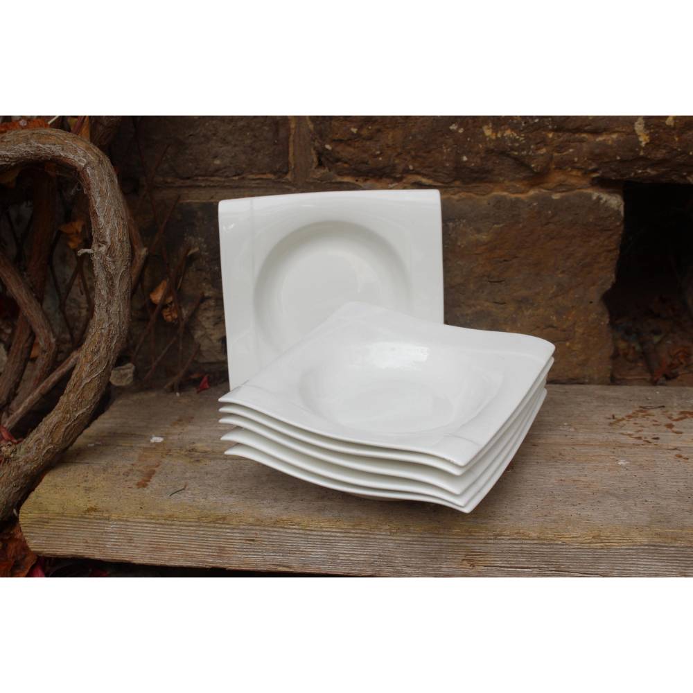 6er Set eckige Suppenteller Pastateller Jazz Porzellan Vintage