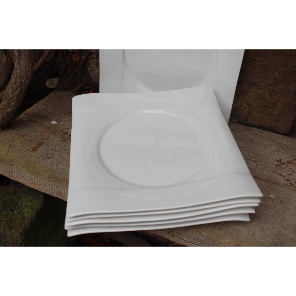 6er Set eckige Speiseteller Jazz Porzellan Vintage