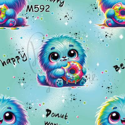 M592 PummelPinguine Exclusive „Kinderstoff Kawaii Monster Donut – Süßes Monster mit Donut"