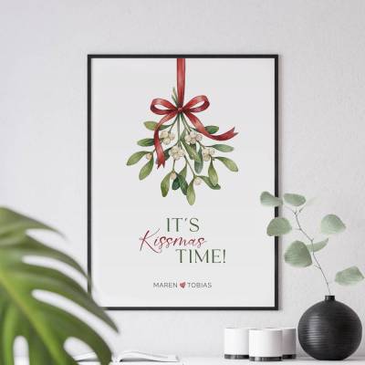 Personalisiertes Weihnachtsposter *It's Kissmas Time* mit Namen für Paare