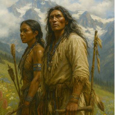 Indigenes Paar auf der Jagd