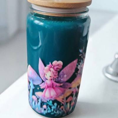 Zauberhafter Fairy-Tale Glasbecher mit Glitter-Füllung. Einzelstück