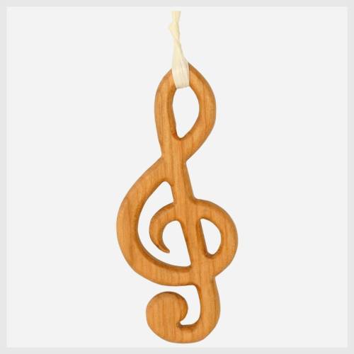 Baumschmuck Notenschlüssel aus Kirschbaum-Holz – Traditioneller Geschenkanhänger, 8,5 cm