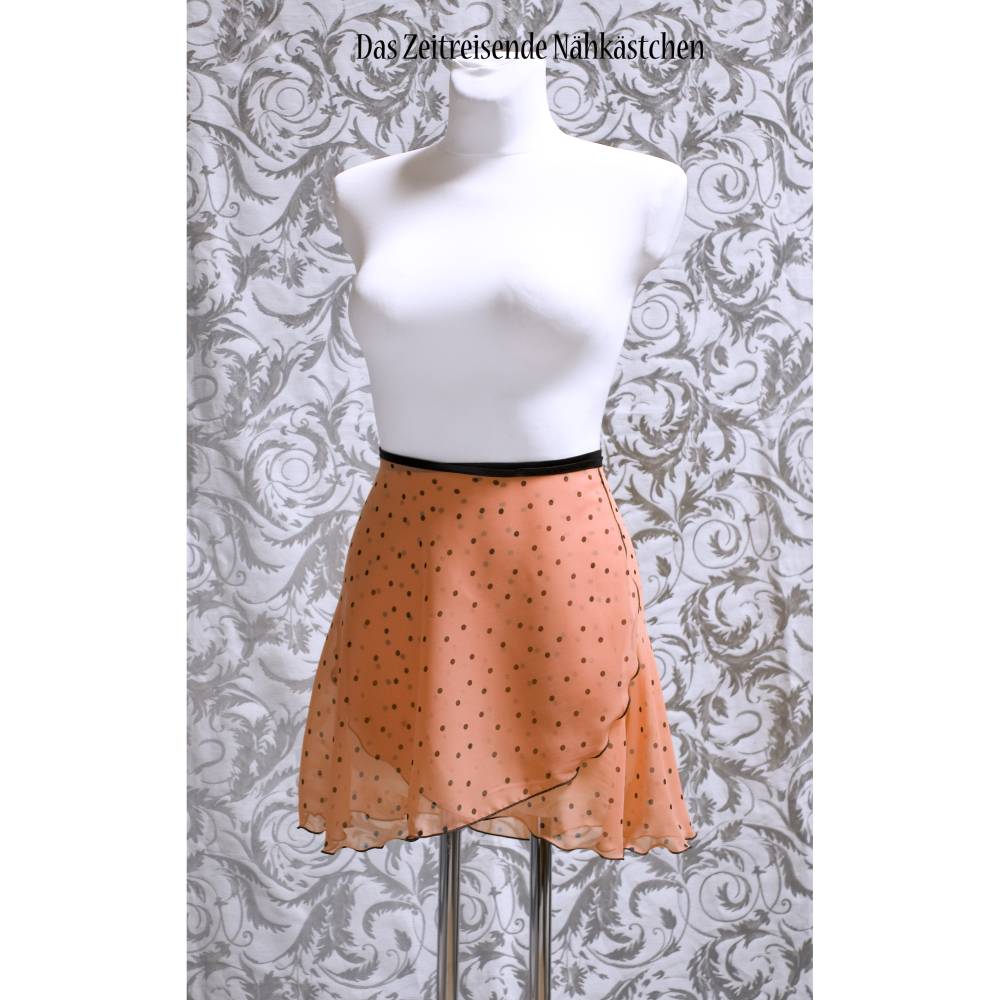 Wickelrock Chiffon Ballettrock mit Polkadots apricot schwarz – leichter, fließenderTanzrock, handgefertigt, Einzelstück Bild 1