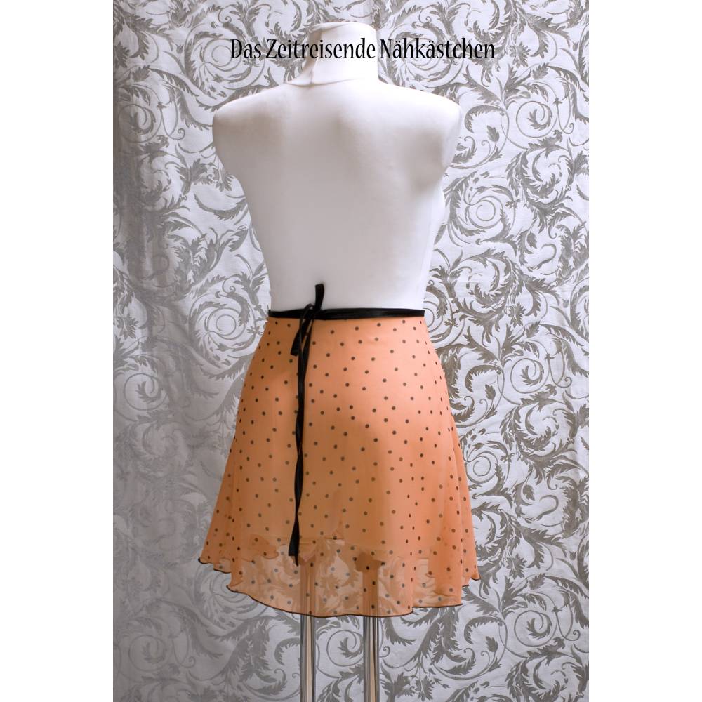 Wickelrock Chiffon Ballettrock mit Polkadots apricot schwarz – leichter, fließenderTanzrock, handgefertigt, Einzelstück Bild 2