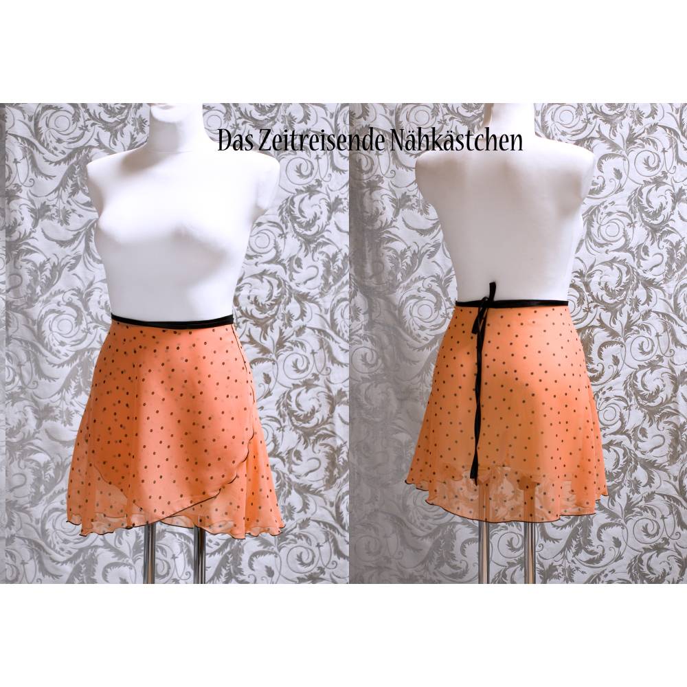 Wickelrock Chiffon Ballettrock mit Polkadots apricot schwarz – leichter, fließenderTanzrock, handgefertigt, Einzelstück Bild 3