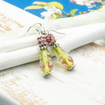 Handgemachte grüne Glas Ohrhänger – Boho Hippie Ohrringe, Unikatschmuck & Geschenkidee