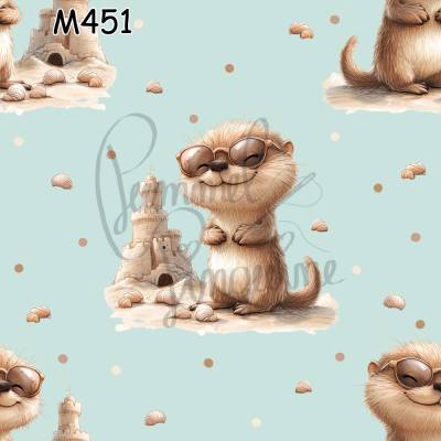 M451 PummelPinguine Exclusive „Kinderstoffe Otter am Strand mit Sandburg"
