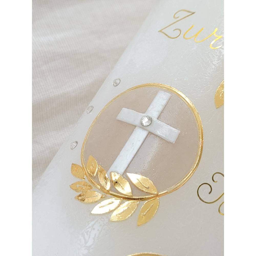 Taufkerzen Kommunionkerzen Konfirmationskerzen Hochzeitskerzen für Mädchen Jungen Unisex beige gold Strasssteinen Boho Bild 4