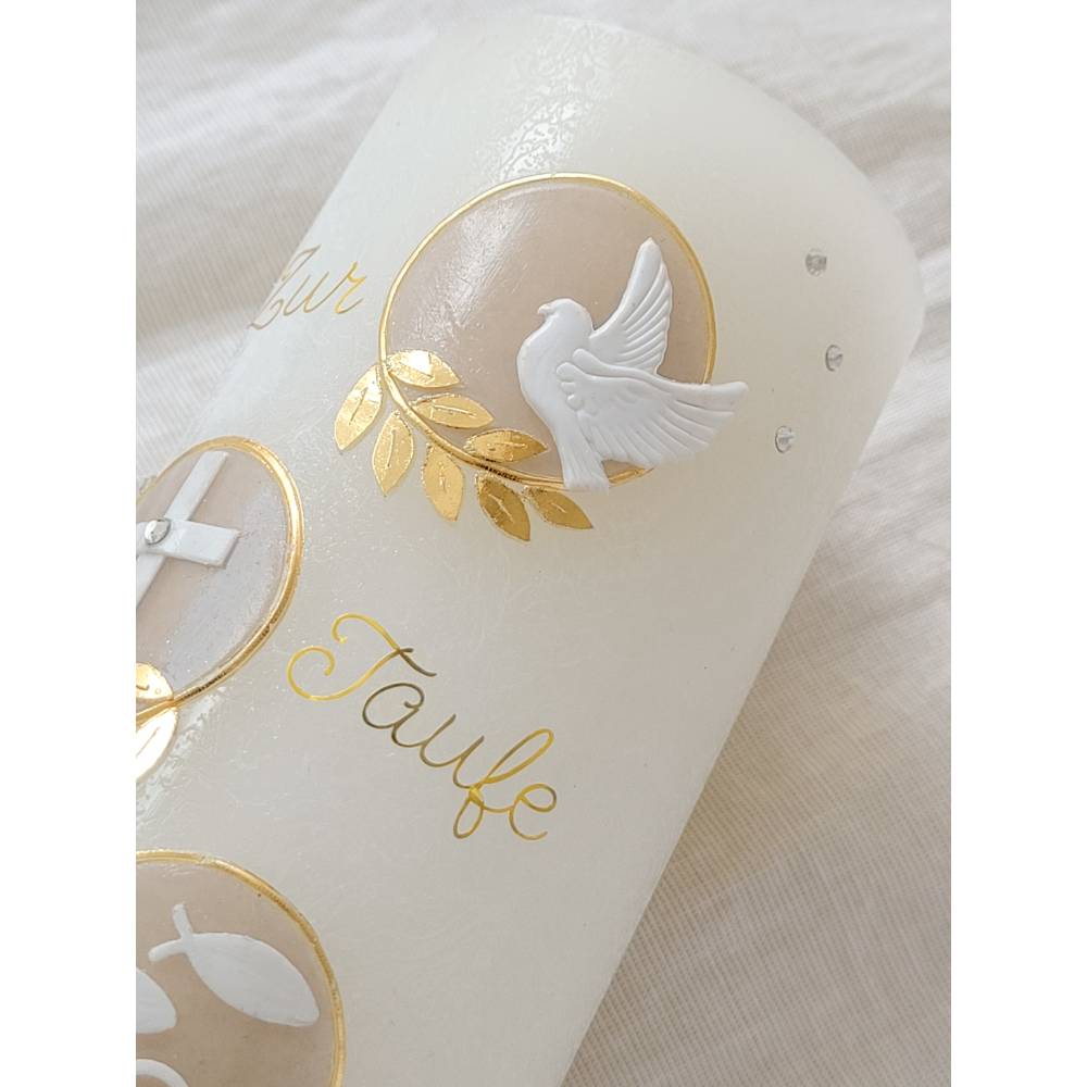 Taufkerzen Kommunionkerzen Konfirmationskerzen Hochzeitskerzen für Mädchen Jungen Unisex beige gold Strasssteinen Boho Bild 5