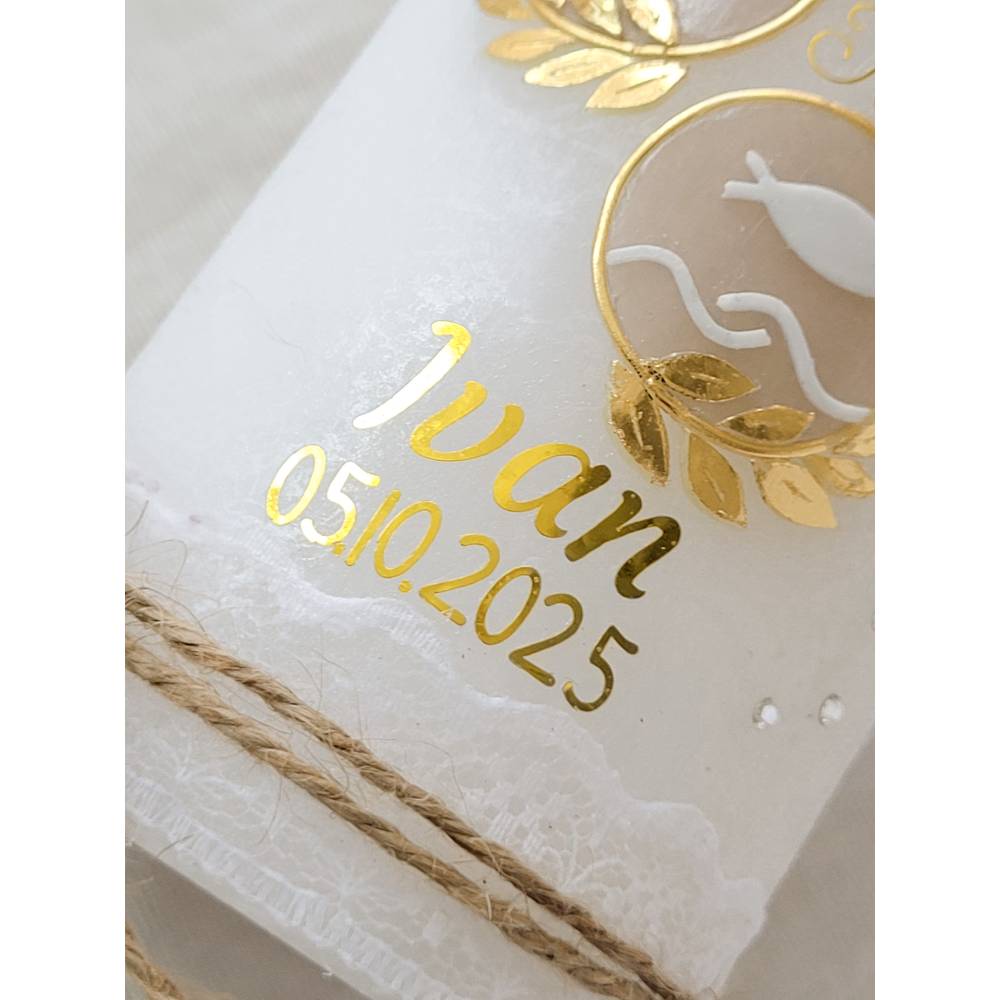 Taufkerzen Kommunionkerzen Konfirmationskerzen Hochzeitskerzen für Mädchen Jungen Unisex beige gold Strasssteinen Boho Bild 8