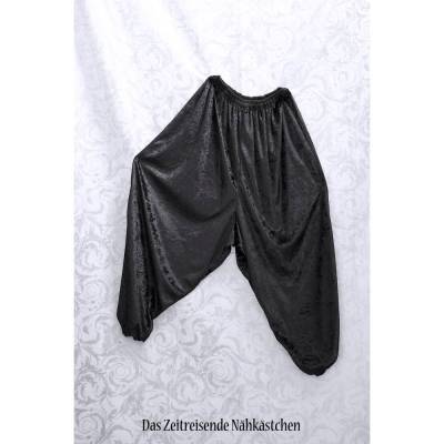 Pluderhose aus Pannesamt, 80er Gothic – weite blaue Oldschool-Grufti-Hose, elastisch & handgefertigt