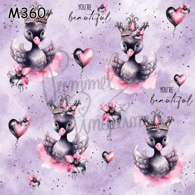 M360 PummelPinguine Exclusive „Kinderstoffe Black Swan Princess Edles Schwanen-Design mit Krone & Blumen"