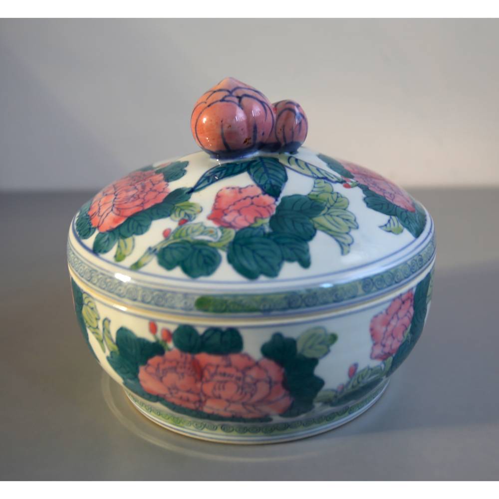 chinesische Keramik Dose mit Deckel Pfingstrosen