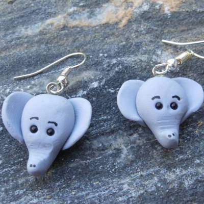 Süße Elefant Ohrhänger aus 925er Silber – Kawaii Schmuck aus Polymer Clay