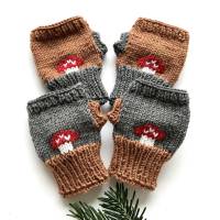Baby/Kleinkind - 1 Paar handgestrickte Pulswärmer mit Daumenloch,Pilz - Armstulpen,Handstulpen,Geschenk,unisex