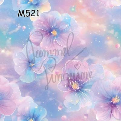 M521 PummelPinguine Exclusive „Kinderstoffe Flower Galaxy Große, schimmernde Blüten im pastelligen Nebel"
