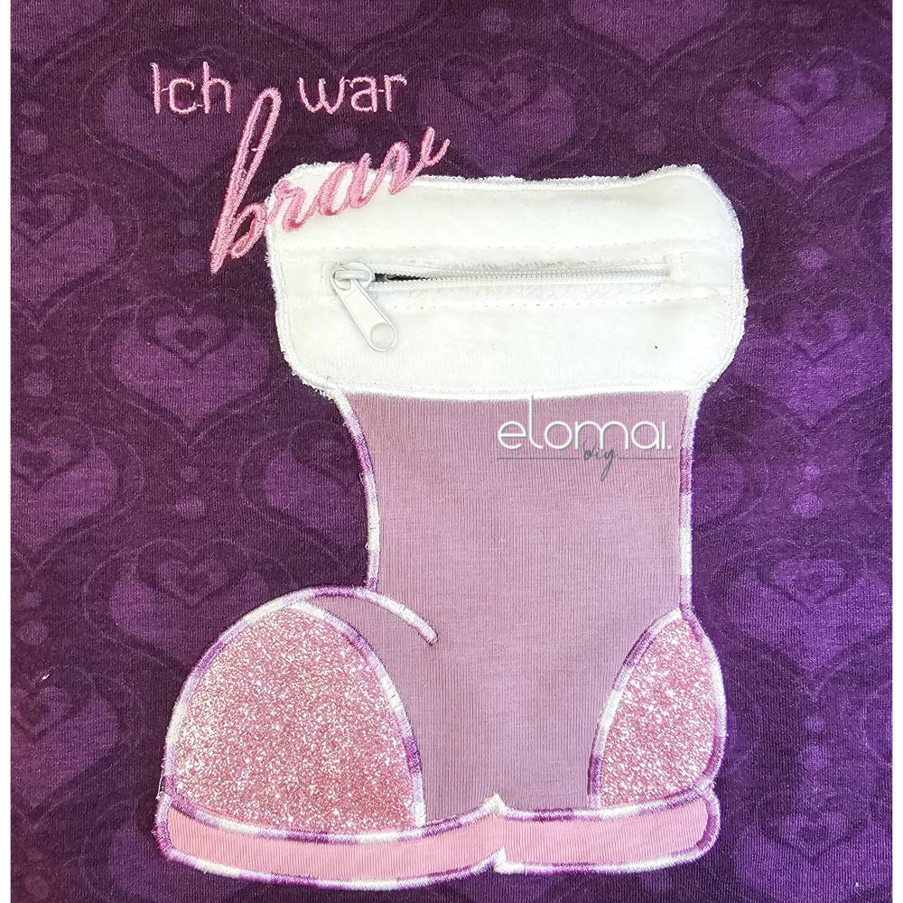 ITH Stickdatei Stiefel-Tasche – 2 Varianten, 2 Größen (13x18, 14x20) Nikolausstiefel mit Reißverschluss Bild 7