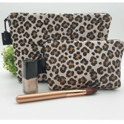 Kosmetiktasche Cord mit Leopadenmuster – Schminktasche, Make-up Tasche