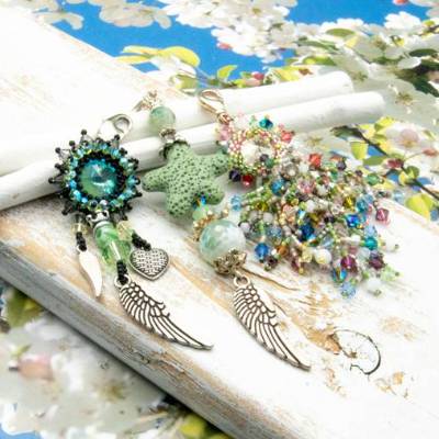 Elegantes Anhänger Set – Handgefertigter Schmuck in Türkis & Bunt, Unikat, Hippie Geschenkidee