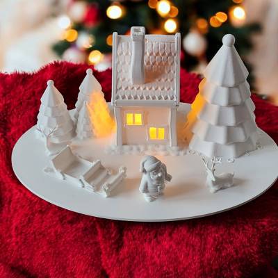 Magisches Weihnachtsdorf Diorama | 3D-gedrucktes PLA | Zum Bemalen & Dekorieren | Beleuchtbare Winterlandschaft | DIY We