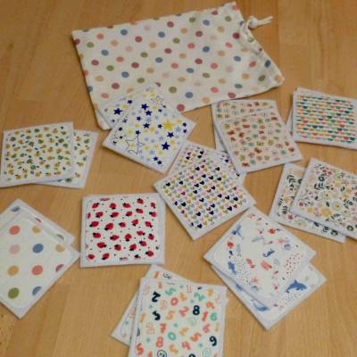 Stoff-Memo, Merkspiel, 10 Kartenpaare mit Beutel aus Biobaumwolle/Filz genäht, Handarbeit 