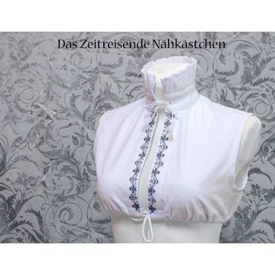 Partlet Renaissance Unterzieh-Hemd, ärmellos, Blackwork-Stickerei, Stehkragen, weiße Baumwolle, 16. Jh. Kleidung