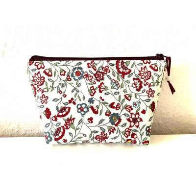 Kosmetiktasche Schminktasche kleine weinrote Kornblumen