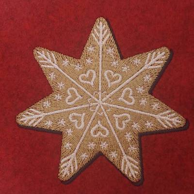 Stickdatei Lebkuchen Stern 18x18cm bzw. 20x20cm – Weihnachtsstickerei mit Zuckerguss-Effekt für Stickmaschine
