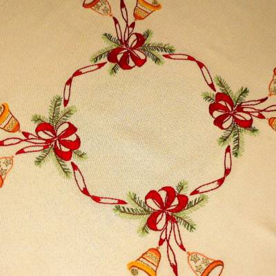Tischdecke Weihnachten Adventzeit Glocken Tischtuch Weihnachtstischdecke handbestickte Tischdecke Mitteldecke Tischdekor