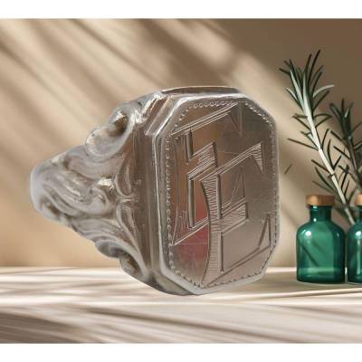 Massiver 835 Silber Siegelring mit Monogramm E.E. – Handarbeit um 1925, Ringgröße 64