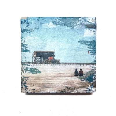 Magnet „Pfahlhaus in St. Peter-Ording“ – maritime Fliese mit Nordsee-Motiv | Küstengeschenk