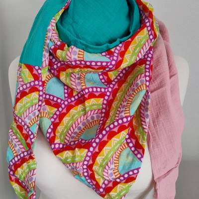 Musselintuch "Regenbögen multicolor rosa"