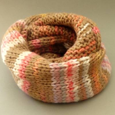 Loop braun +beige + rosa, Schlauchschal, Strickschal mit der Hand gestrickt, Garn Lana Grossa, Handarbeit