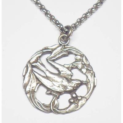 romantische Jugendstil Halskette Silber mit Anhänger Schwalbe