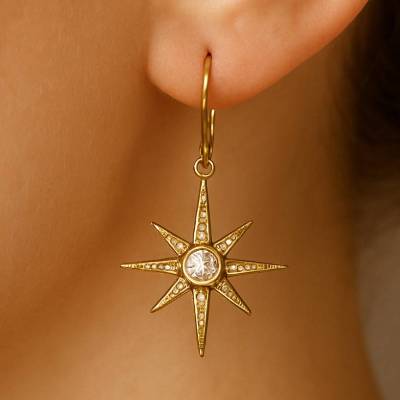 Vergoldete Ohrringe SISSI mit Strasssternen – Handgefertigte Sternenohrringe wie aus Sissis Walzertraum (2489)