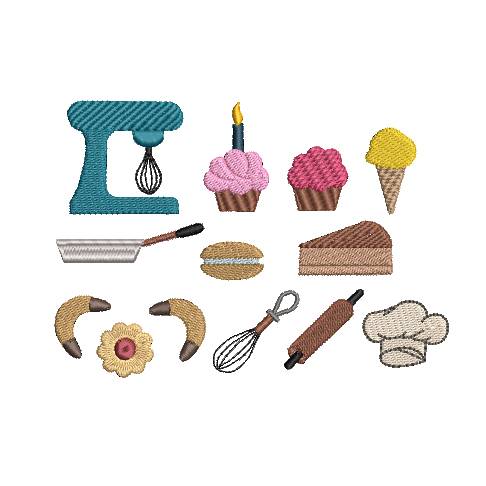 Stickdatei Küche Backen Kuchen Minis 11 Motive Bild 1
