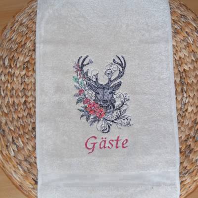 Gästehandtuch Handtuch Hirsch Gäste bestickt
