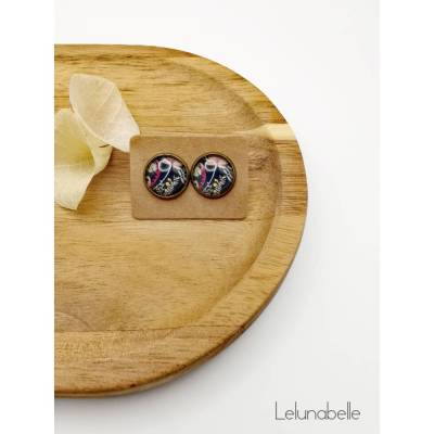 Große Ohrstecker Floral – Schwarz, Gelb, Rot | Bronze Ohrstecker | Geschenkidee für Sie