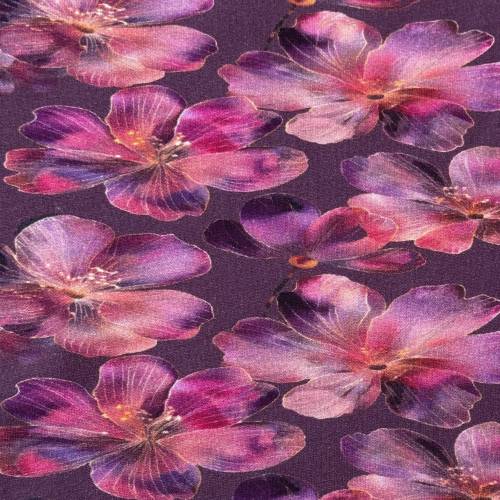 Sweat Stoff Jersey Lila Blumen – weich angerauter French Terry