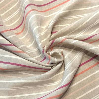 Leinenstoff bunt gestreift in Naturbeige – Sommerstoff aus Leinen, Tencel & Viskose für Blusen & Kleider